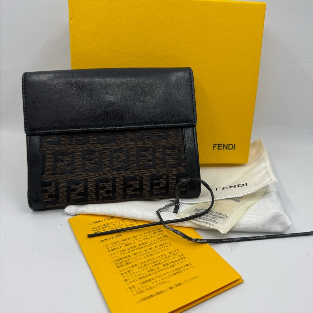 Fendi Black & Brown FF Logo Wallet with Silver Hardware - Picture 2 of 8